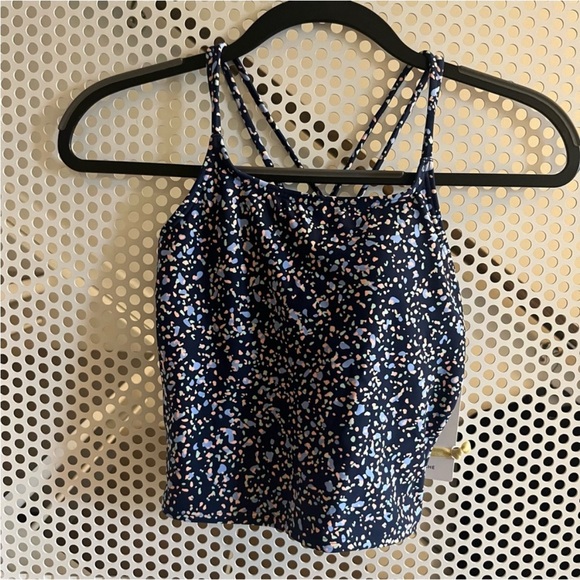 Athleta Girl Coast Cropped Tankini Size L/12 in Terrain Texriee Navy Swim NWT - Picture 2 of 9